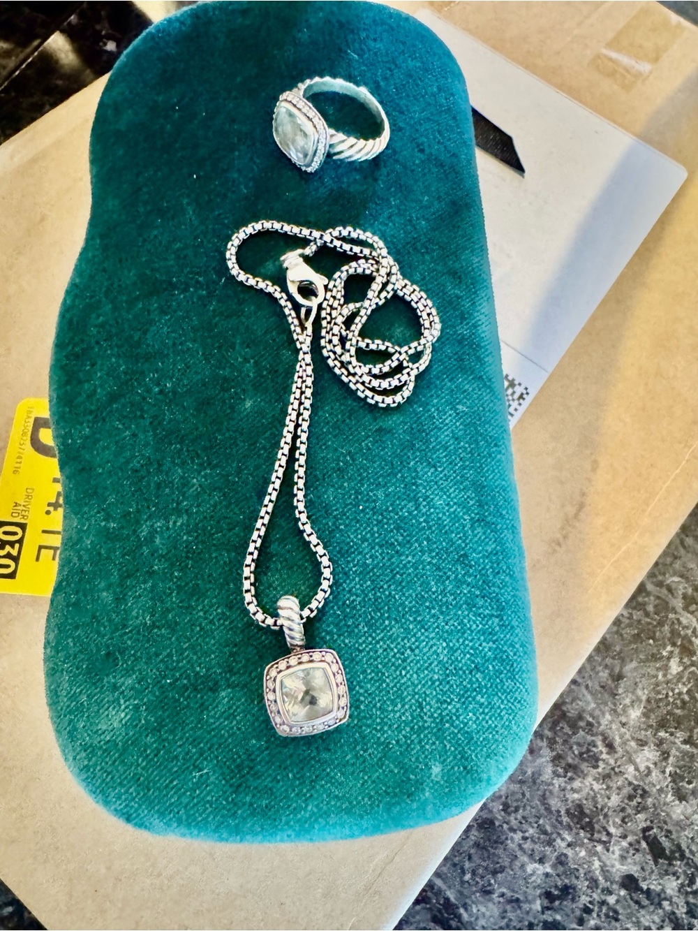 David Yurman Sterling Ring and necklace with diamonds
